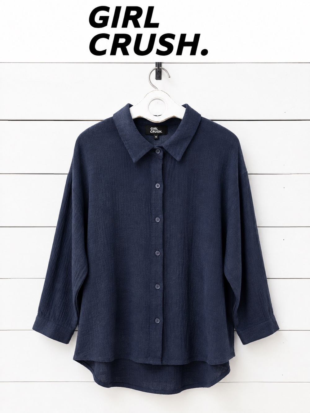 Girl Crush Navy Textured Button-Up Shirt – Size L